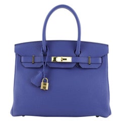 Hermes Birkin Handbag Bleu Electrique Togo with Gold Hardware 30