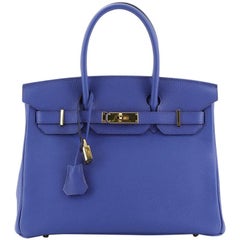 Hermes Birkin Handbag Bleu Electrique Togo with Gold Hardware 30