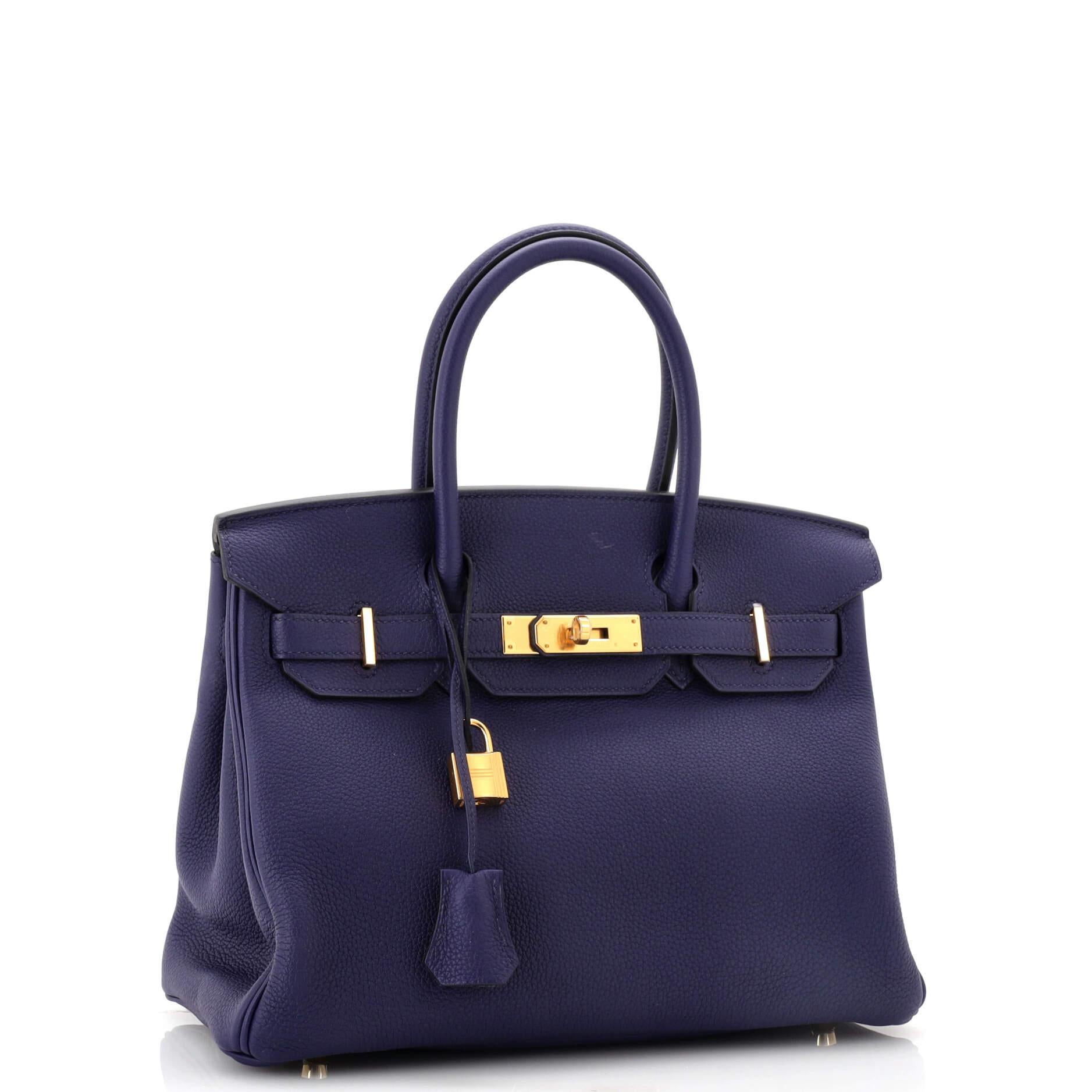 Hermes Birkin Handbag Bleu Encre Togo with Gold Hardware 30 In Good Condition For Sale In NY, NY