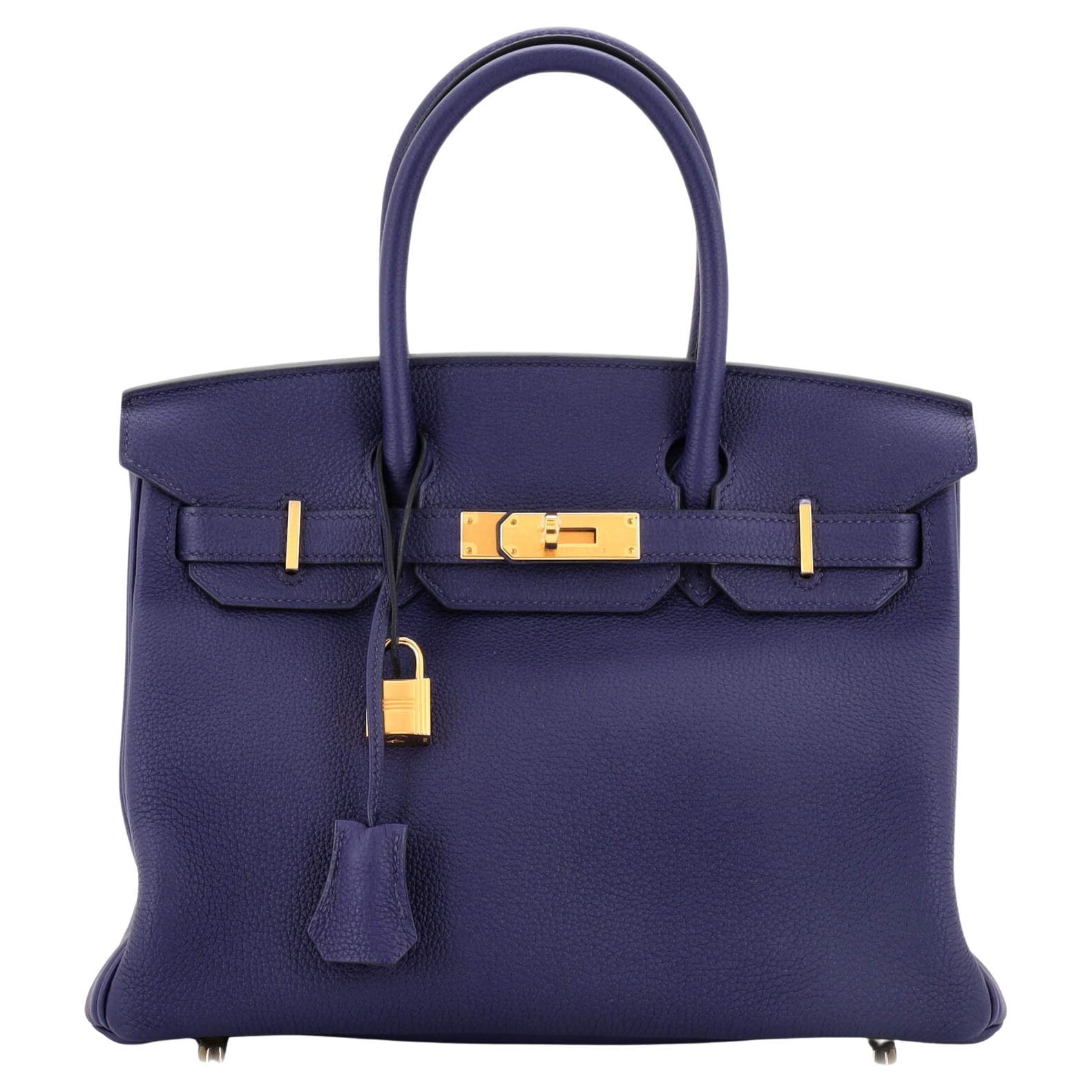 Hermes Birkin Handbag Bleu Encre Togo with Gold Hardware 30 For Sale