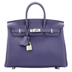 Hermes Birkin Handbag Bleu Encre Togo with Palladium Hardware 25