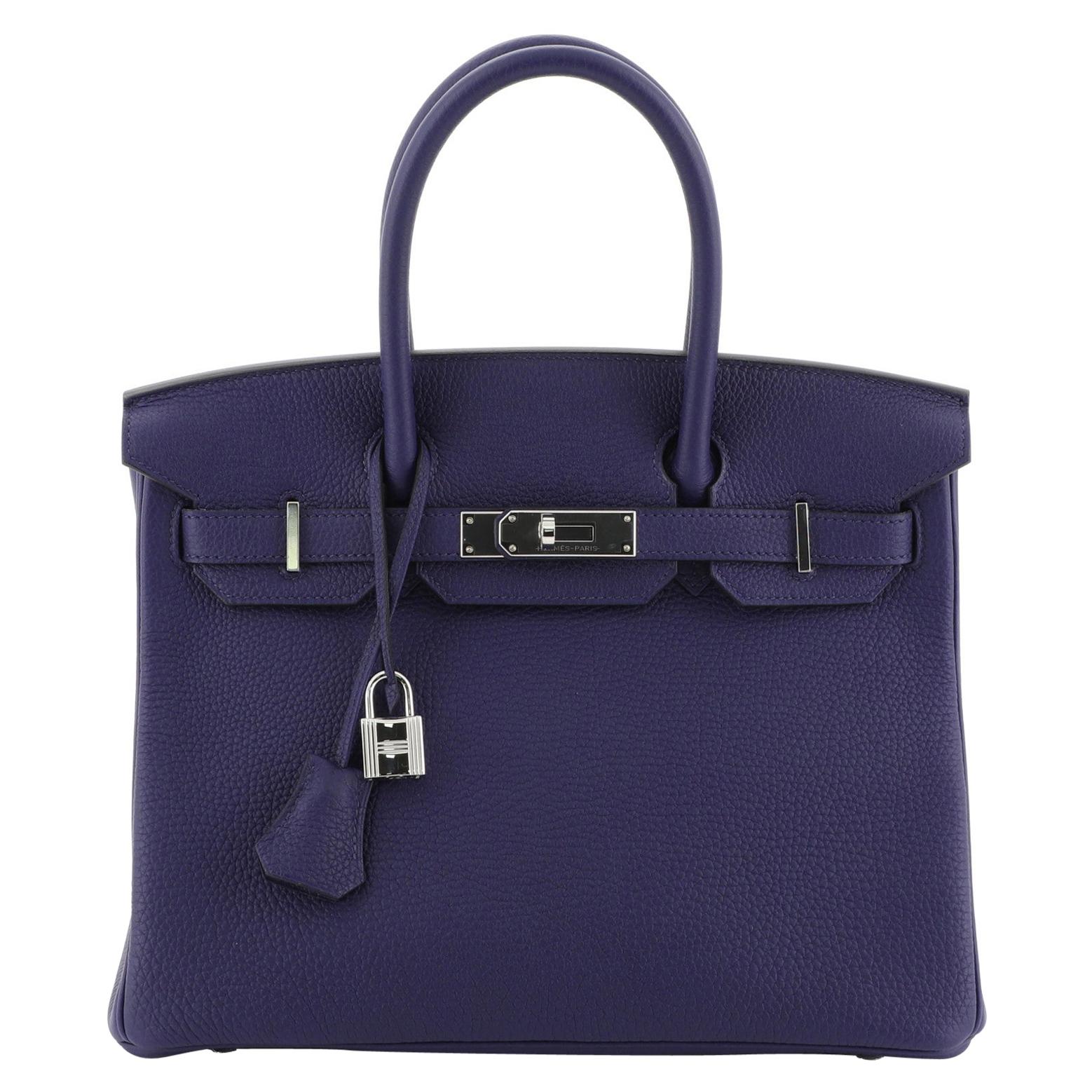Hermes Birkin Handbag Bleu Encre Togo with Palladium Hardware 30