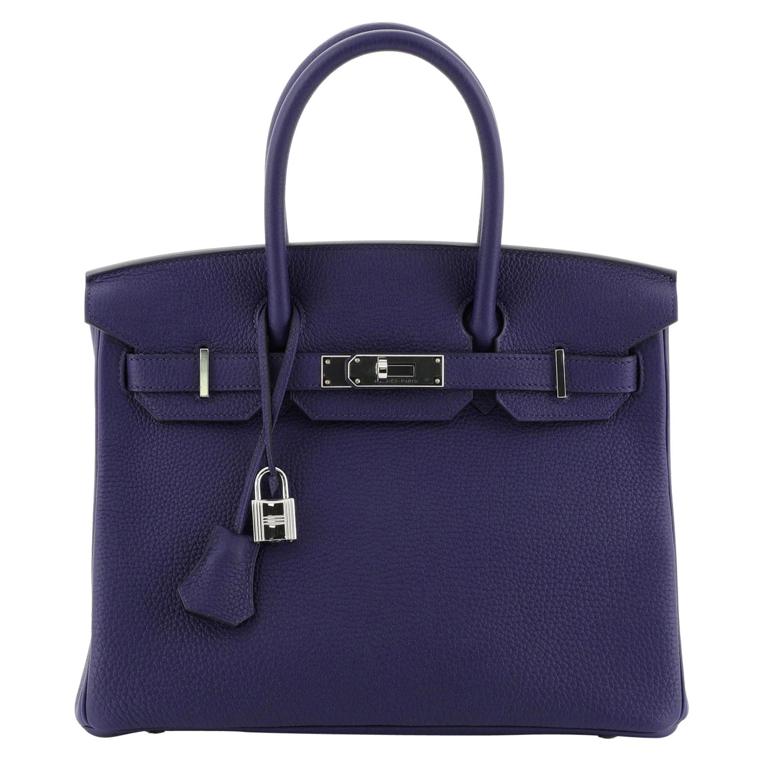 Hermes Birkin Handbag Bleu Encre Togo with Palladium Hardware 30
