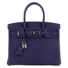 Hermes Birkin Handbag Bleu Encre Togo with Palladium Hardware 30