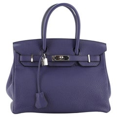 Hermes Birkin Handbag Bleu Encre Togo with Palladium Hardware 30