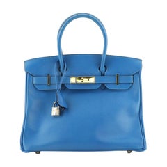 Hermes Birkin Handbag Bleu France Courchevel with Gold Hardware 30
