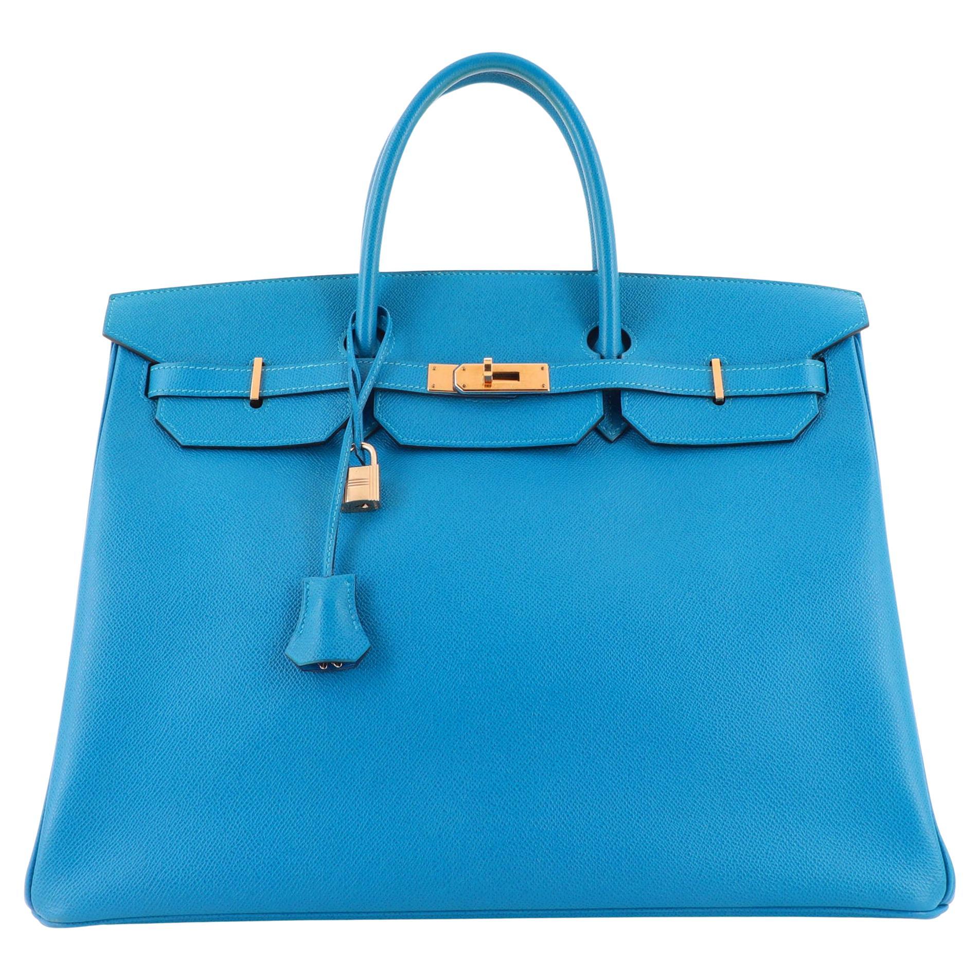 Hermes Birkin Handbag Bleu France Epsom with Gold Hardware 40