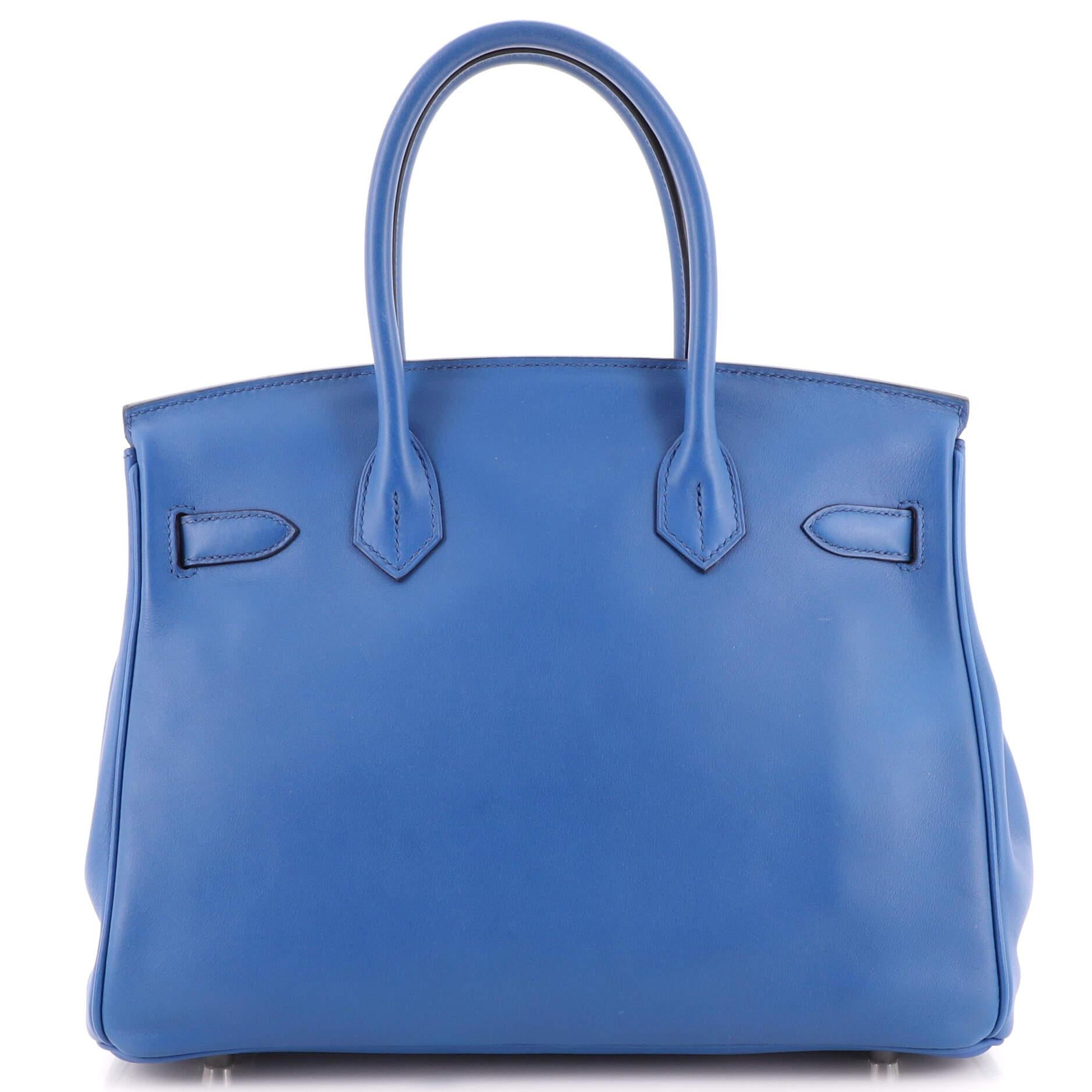 Hermes Birkin Handbag Bleu France Swift with Palladium Hardware 30 In Good Condition In NY, NY