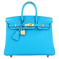 Hermes Birkin Handbag Bleu Frida Swift with Gold Hardware 25