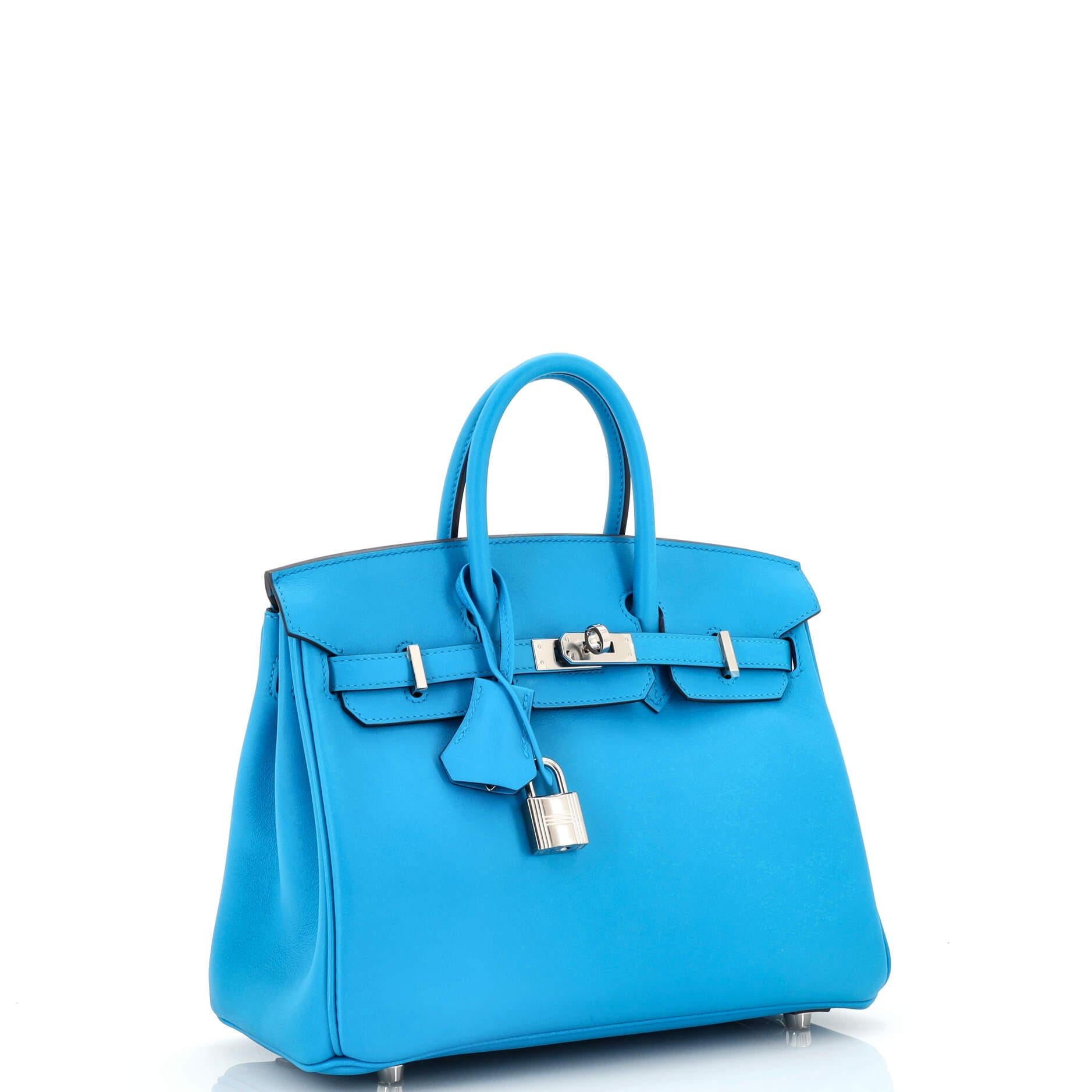 Hermes Birkin Handbag Bleu Frida Swift with Palladium Hardware 25 In Good Condition In NY, NY