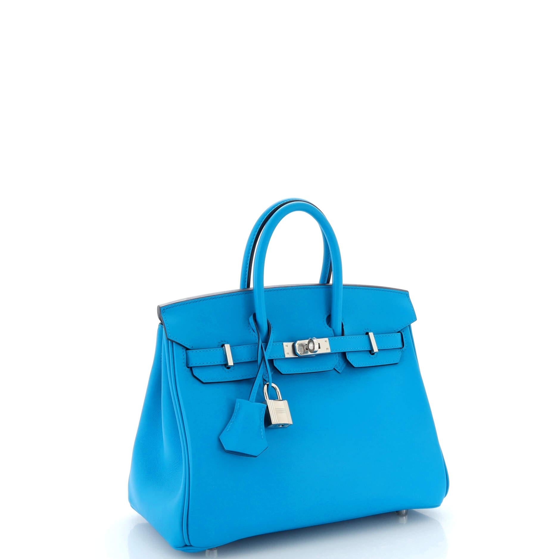Hermes Birkin Handbag Bleu Frida Swift with Palladium Hardware 25 In Good Condition For Sale In NY, NY