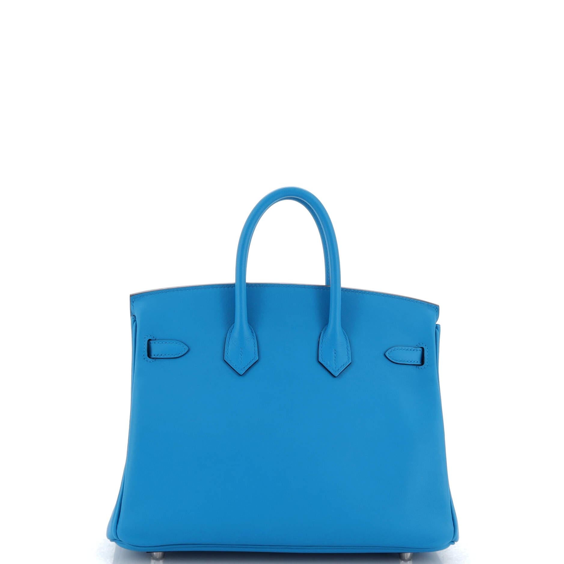 Women's Hermes Birkin Handbag Bleu Frida Swift with Palladium Hardware 25 For Sale