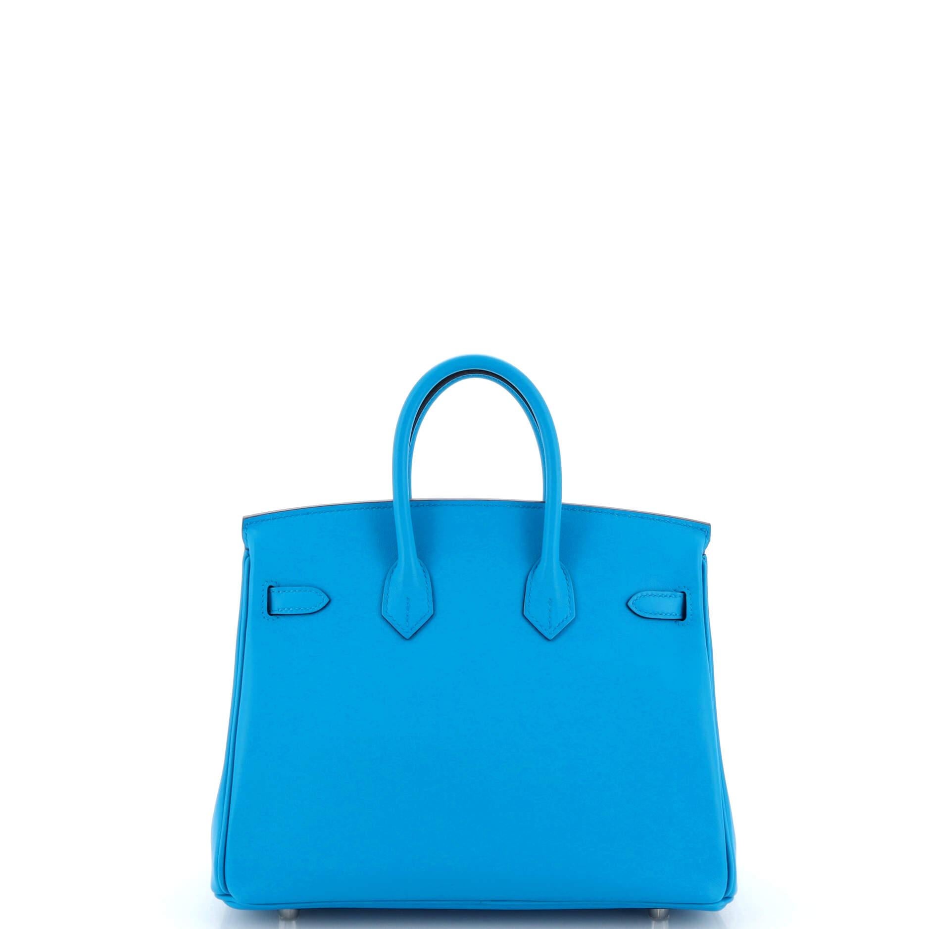 Women's Hermes Birkin Handbag Bleu Frida Swift with Palladium Hardware 25 For Sale