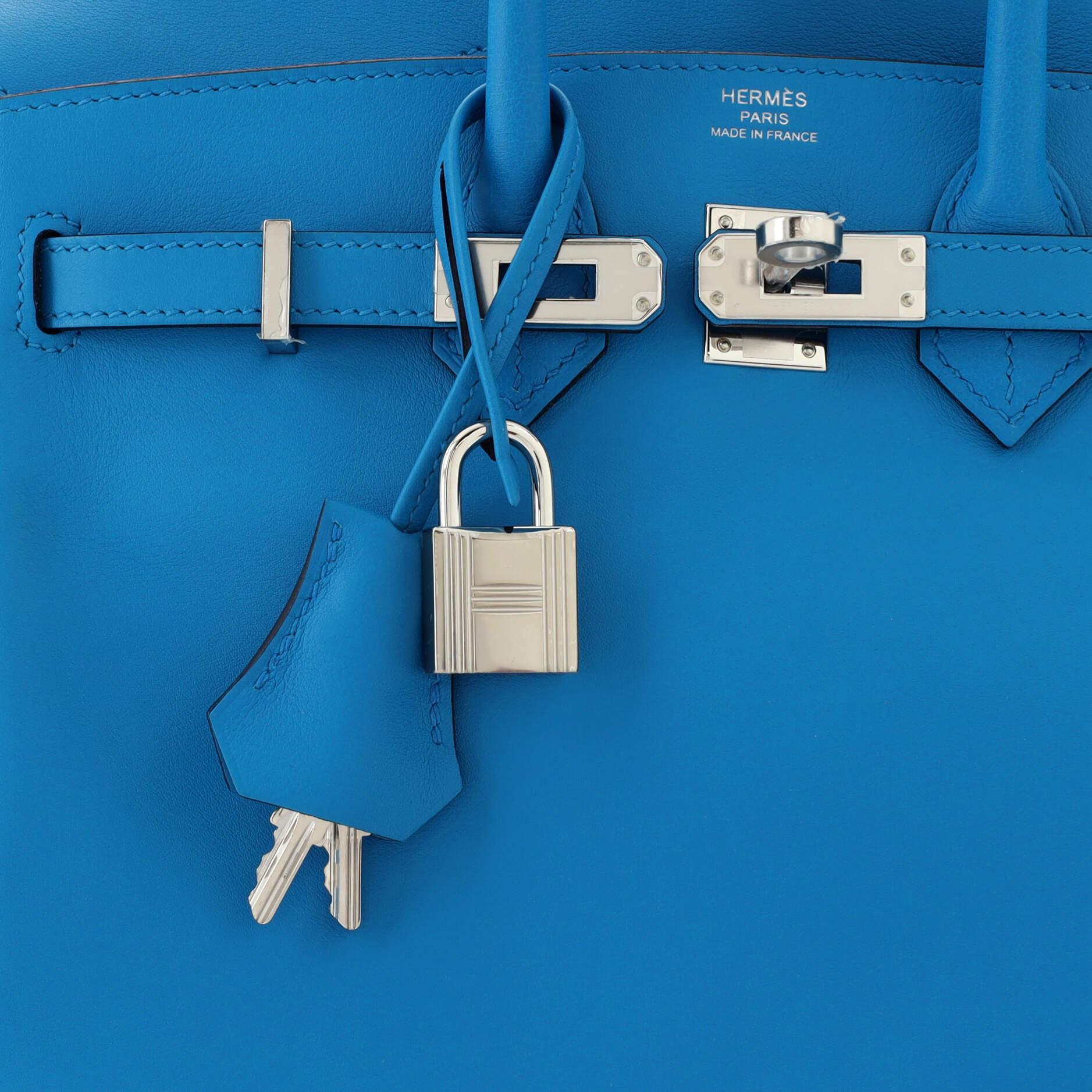 Hermes Birkin Handbag Bleu Frida Swift with Palladium Hardware 25 For Sale 3