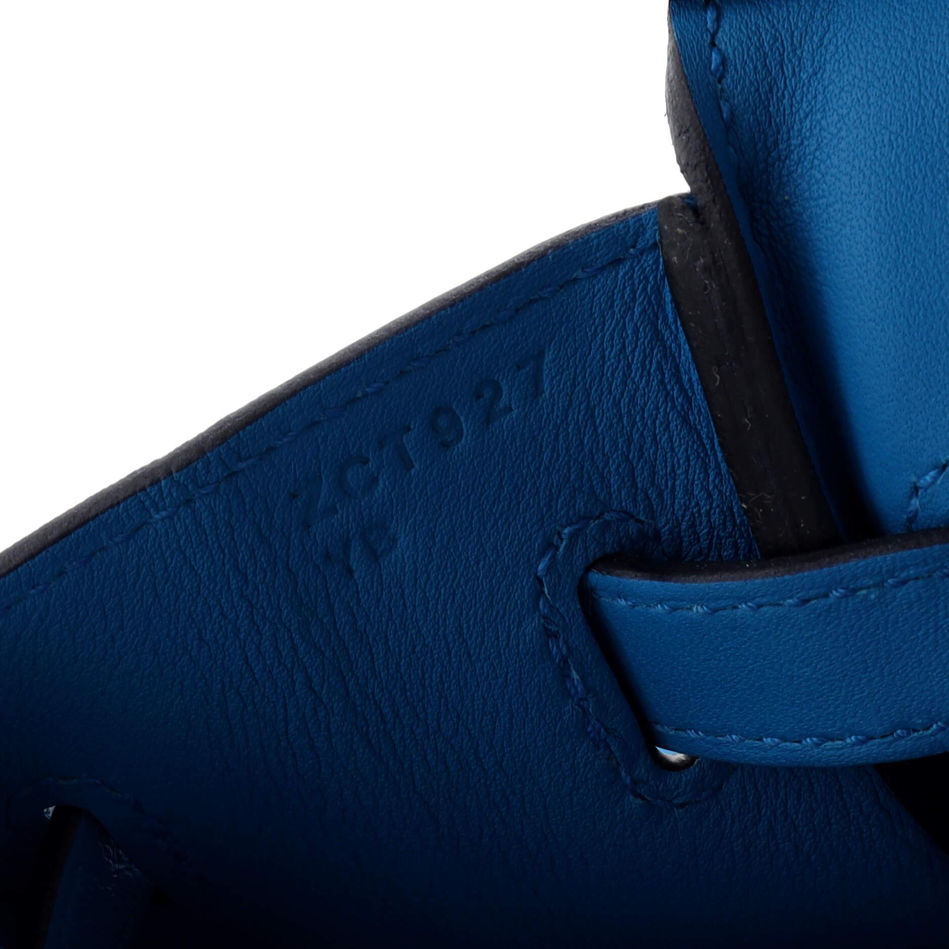 Hermes Birkin Handbag Bleu Frida Swift with Palladium Hardware 25 For Sale 5