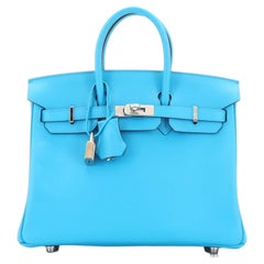 Hermes Birkin Handbag Bleu Frida Swift with Palladium Hardware 25