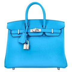 Hermes Birkin Handbag Bleu Frida Swift with Palladium Hardware 25