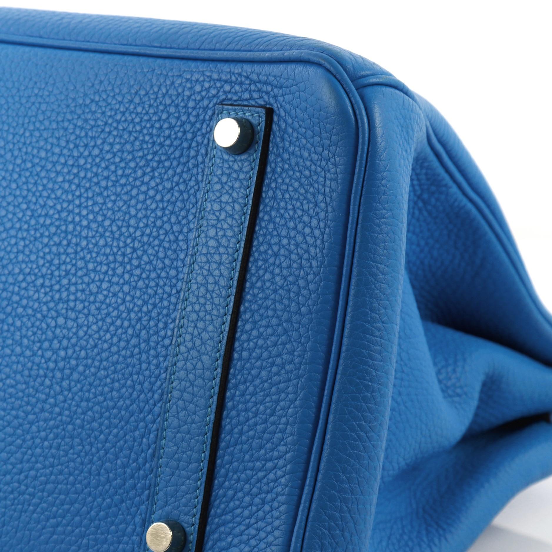 Blue Hermes Birkin Handbag Bleu Hydra Clemence with Gold Hardware 35