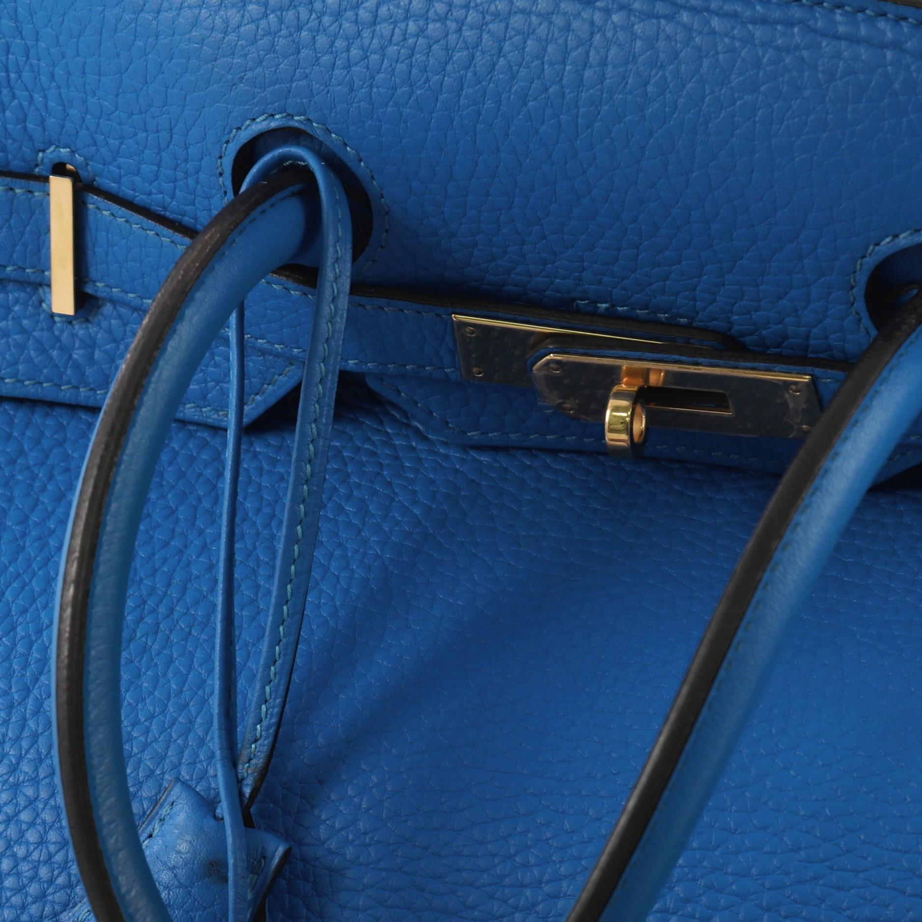 Hermes Birkin Handbag Bleu Hydra Clemence with Gold Hardware 35 In Good Condition In NY, NY