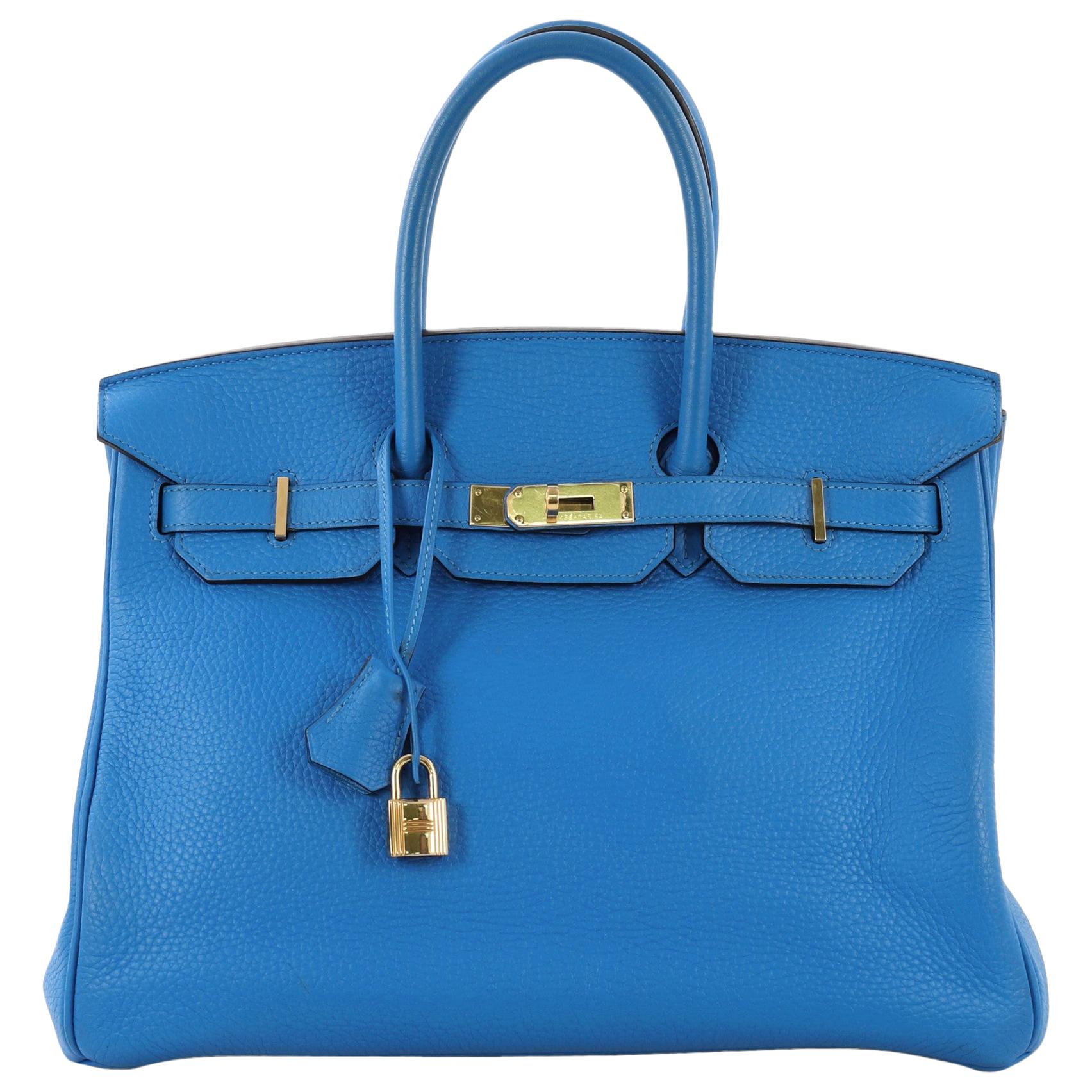 Hermes Birkin Handbag Bleu Hydra Clemence with Gold Hardware 35
