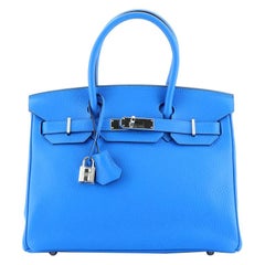 Hermes Birkin Handbag Bleu Hydra Clemence with Palladium Hardware 30