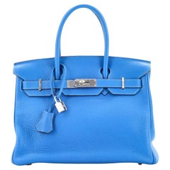 Hermes Birkin Handbag Bleu Hydra Clemence with Palladium Hardware 30