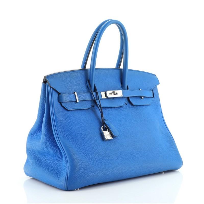 Blue Hermes Birkin Handbag Bleu Hydra Clemence with Palladium Hardware 35