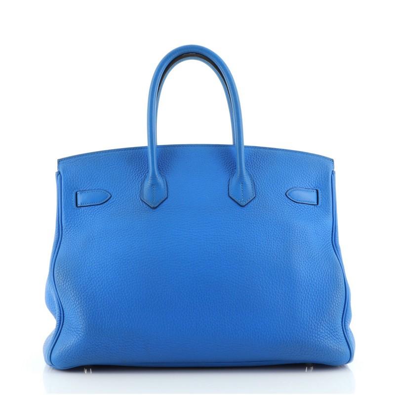 Hermes Birkin Handbag Bleu Hydra Clemence with Palladium Hardware 35 In Fair Condition In NY, NY
