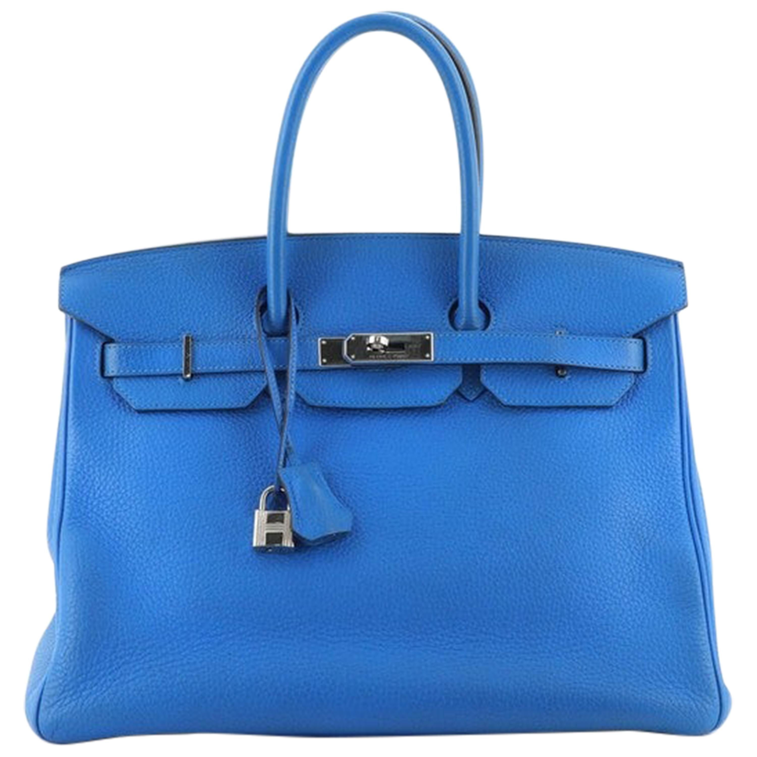 Hermes Birkin Handbag Bleu Hydra Clemence with Palladium Hardware 35