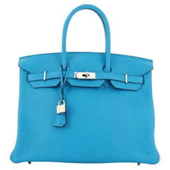 Hermes Birkin Handbag Bleu Hydra Togo with Palladium Hardware 35
