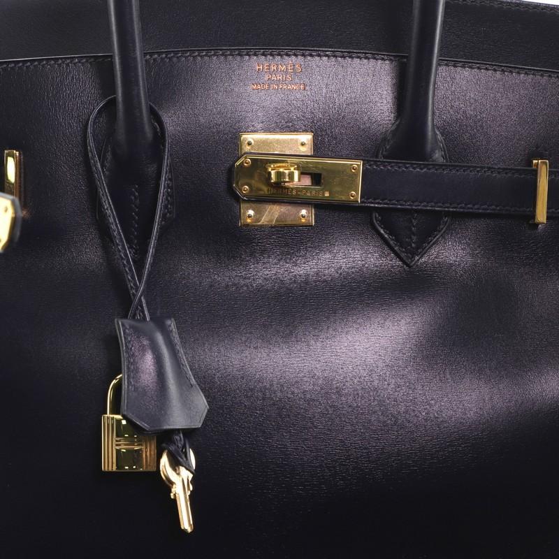Women's or Men's Hermes Birkin Handbag Bleu Indigo Box Calf with Gold Hardware 35