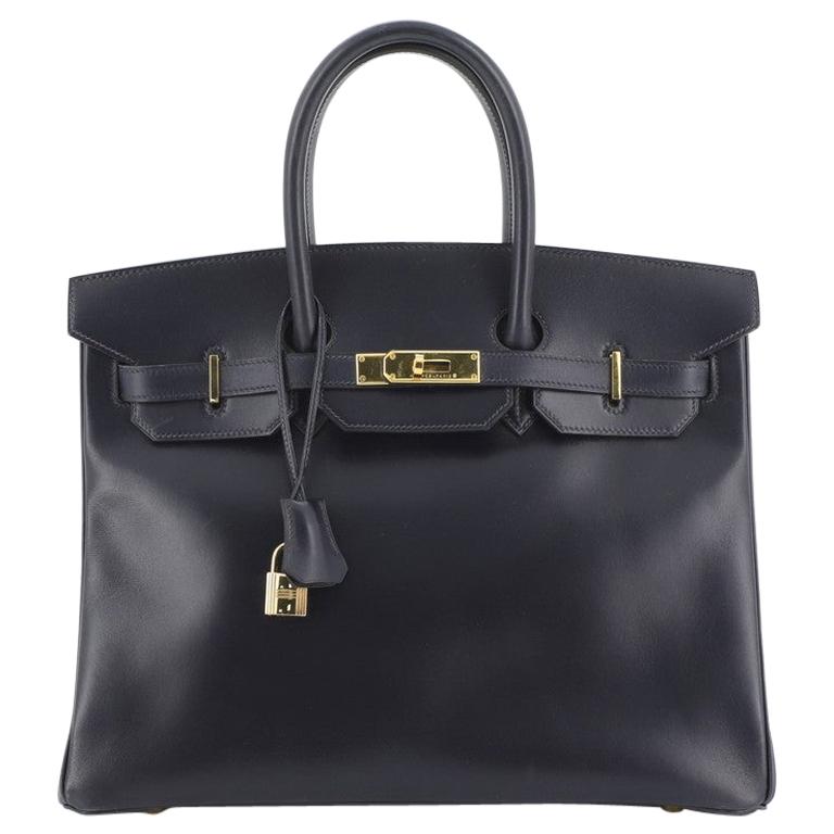 Hermes Birkin Handbag Bleu Indigo Box Calf with Gold Hardware 35