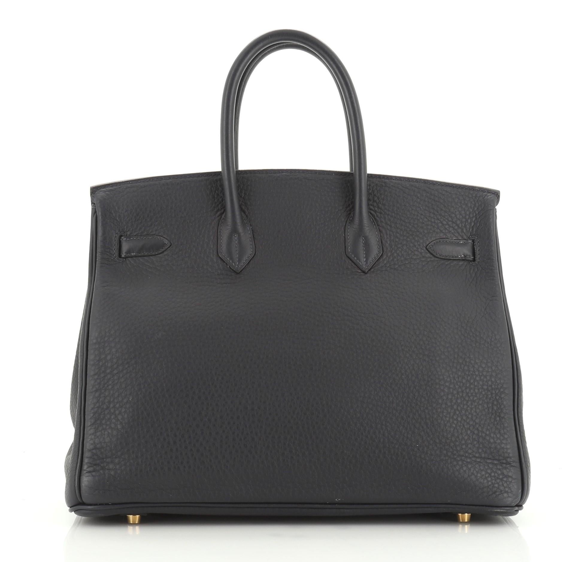 Black Hermes Birkin Handbag Bleu Indigo Clemence with Gold Hardware 35
