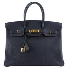 Hermes Birkin Handbag Bleu Indigo Fjord with Gold Hardware 35