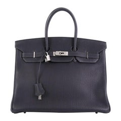 Hermes Birkin Handbag Bleu Indigo Fjord with Palladium Hardware 35