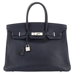 Hermes Birkin Handbag Bleu Indigo Fjord with Palladium Hardware 35