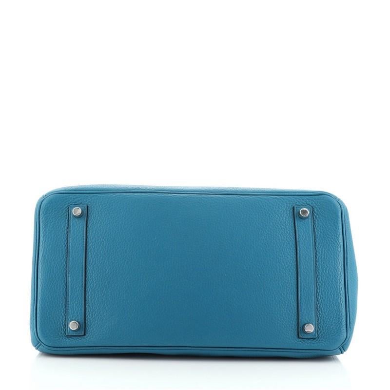 Blue Hermes Birkin Handbag Bleu Izmir Clemence with Palladium Hardware 35