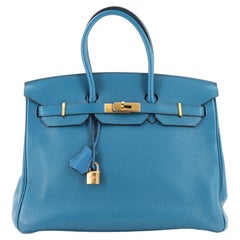 Sac à main Hermès Birkin bleu Izmir Togo avec finitions métalliques dorées 35