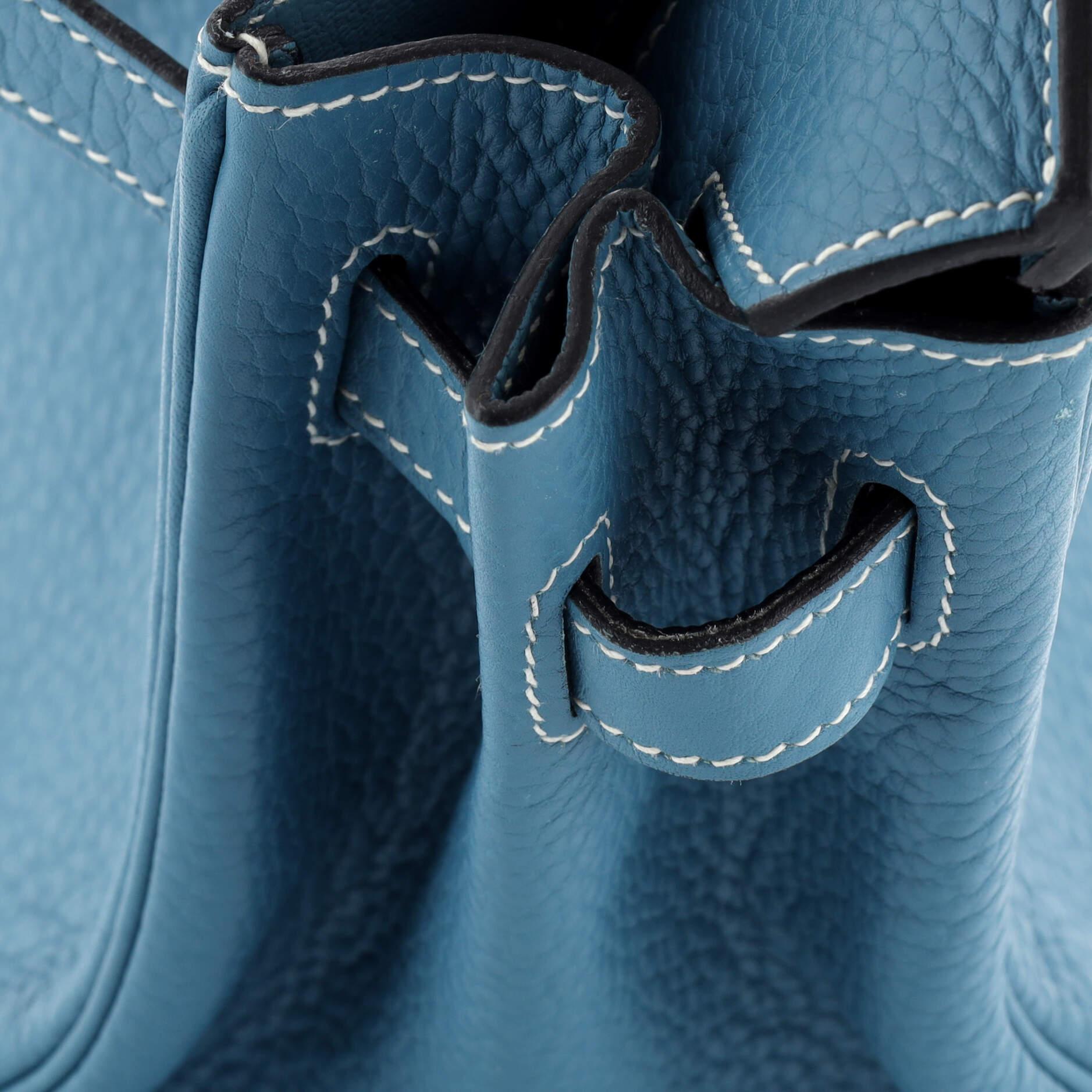 Hermes Birkin Handbag Bleu Jean Clemence with Palladium Hardware 30 For Sale 6