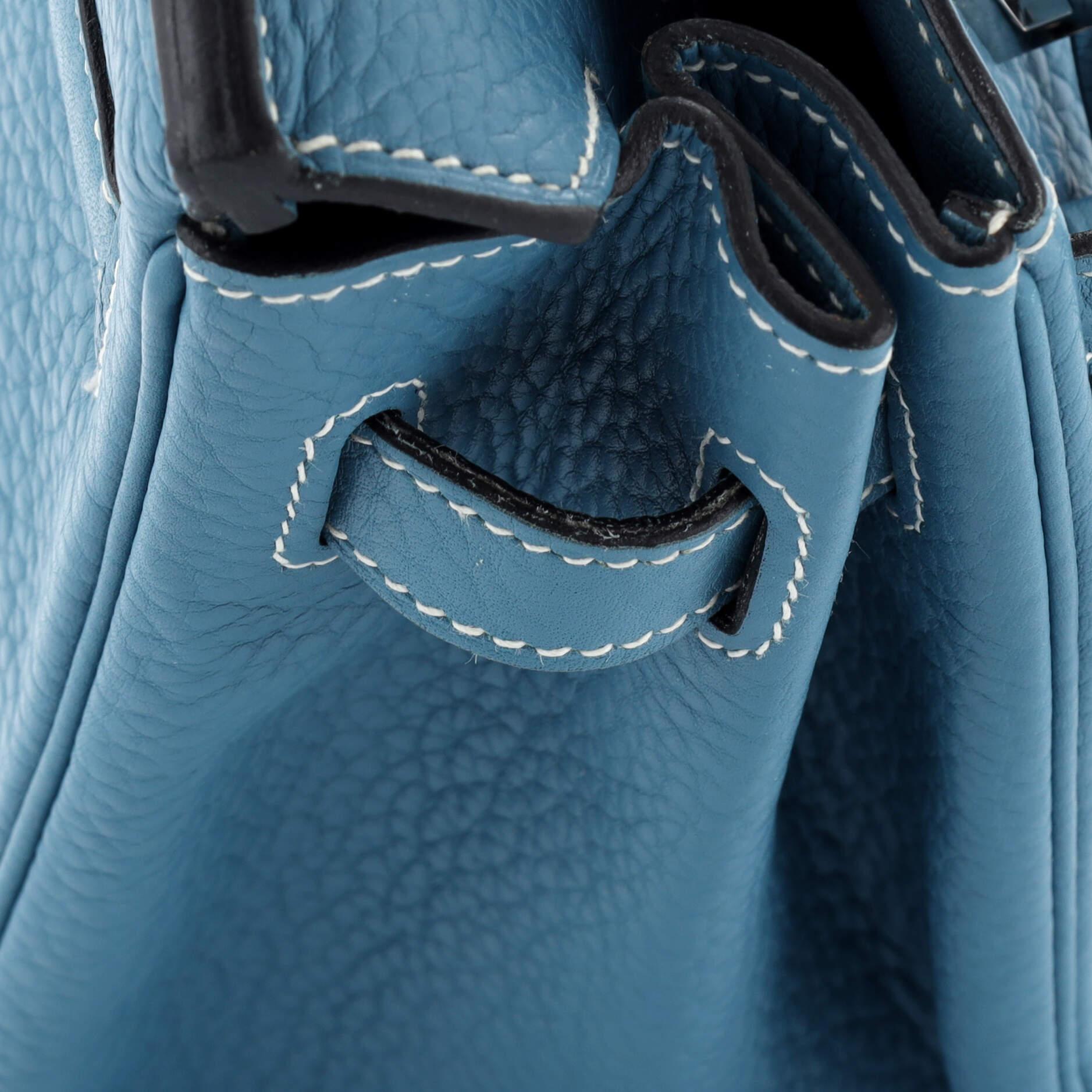 Hermes Birkin Handbag Bleu Jean Clemence with Palladium Hardware 30 For Sale 7