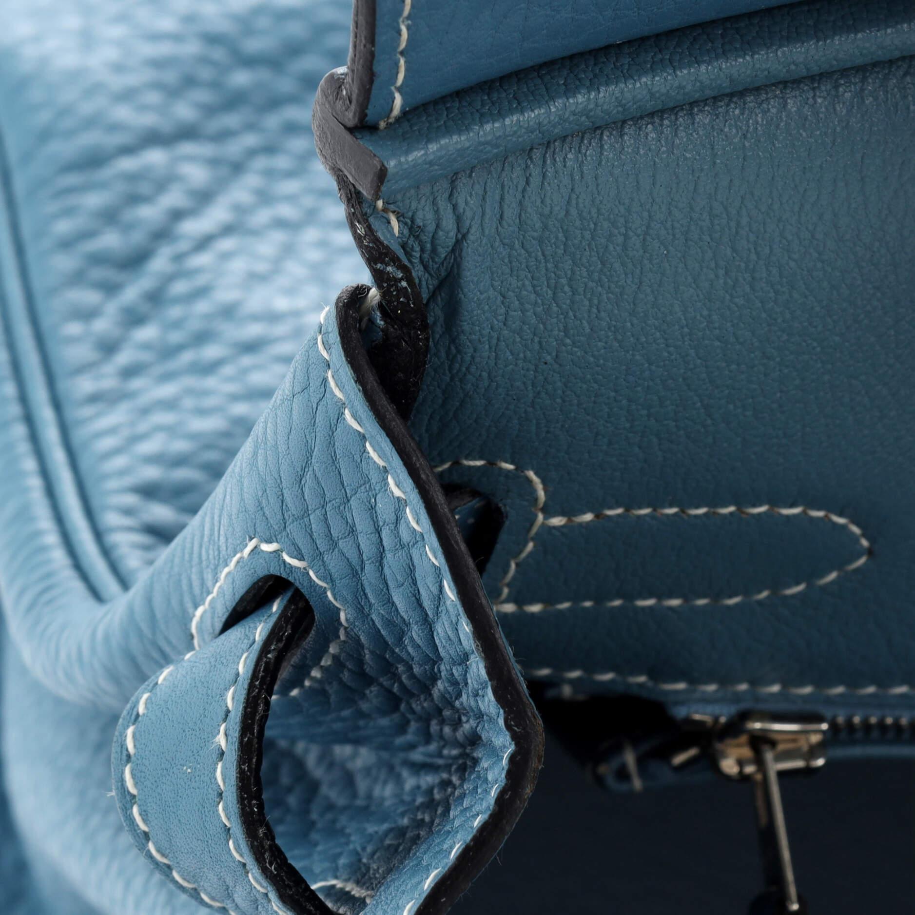 Hermes Birkin Handbag Bleu Jean Clemence with Palladium Hardware 30 For Sale 8