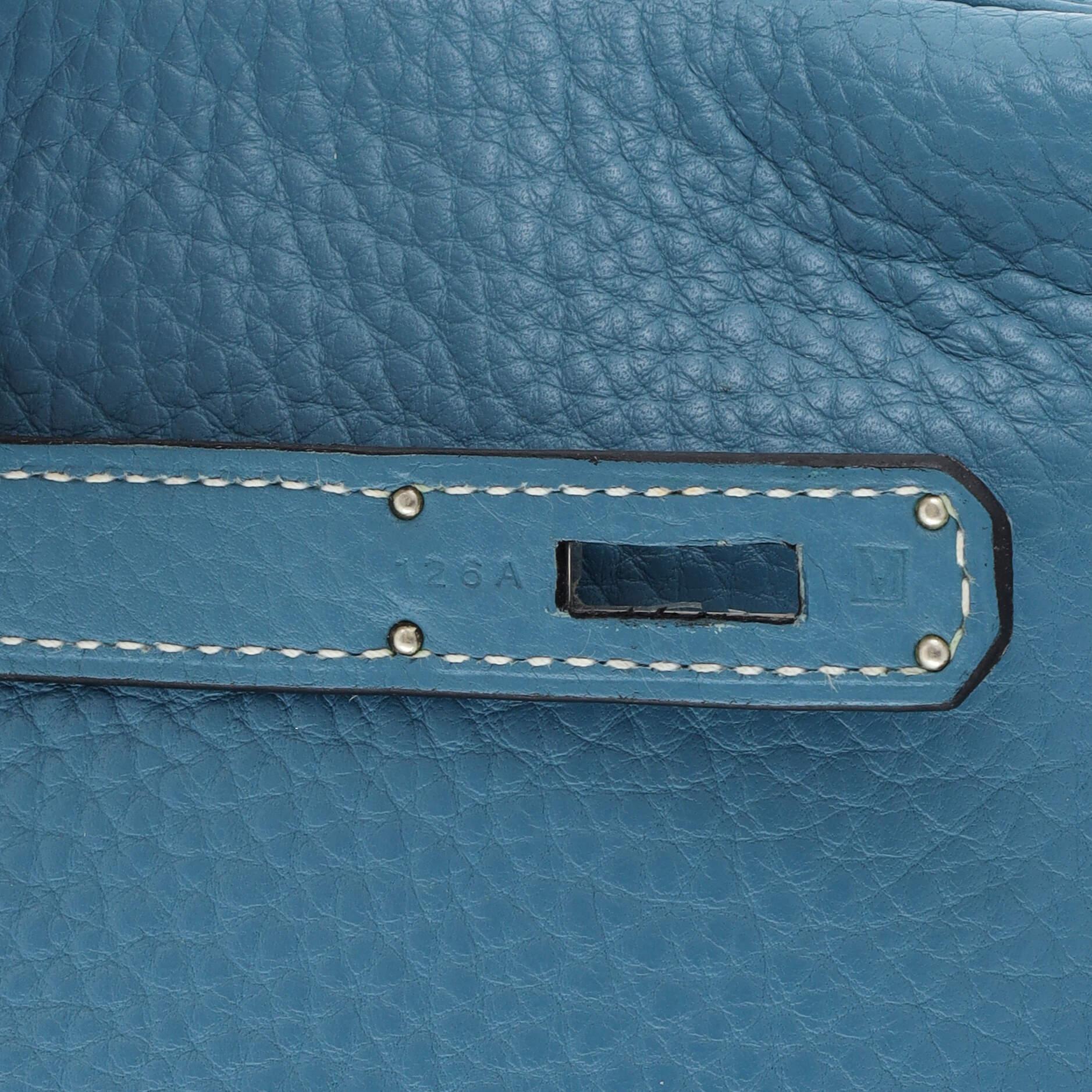Hermes Birkin Handbag Bleu Jean Clemence with Palladium Hardware 30 For Sale 9