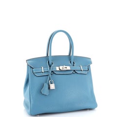 Hermes Birkin Handbag Bleu Jean Clemence with Palladium Hardware 30