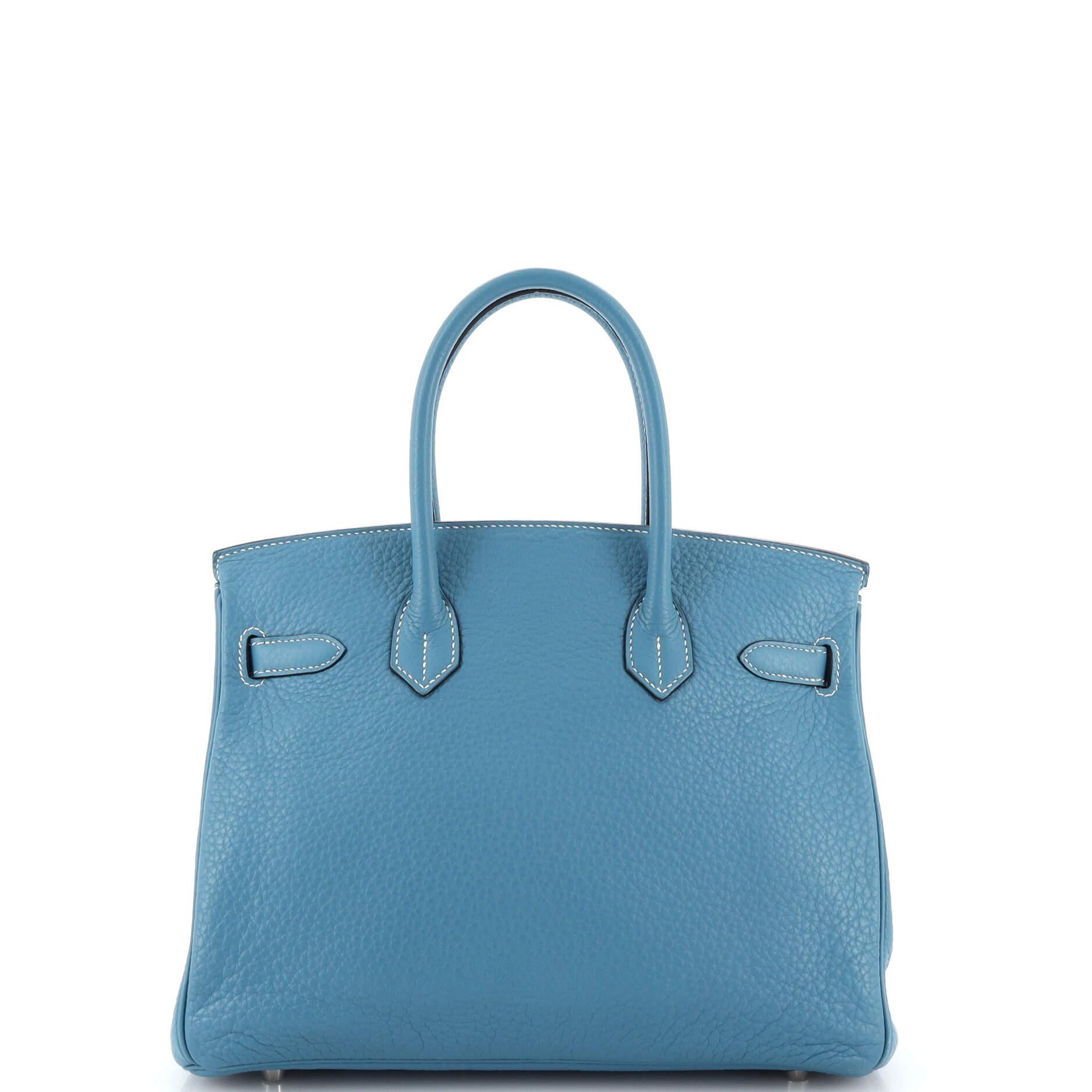 Hermes Birkin Handbag Bleu Jean Clemence with Palladium Hardware 30 In Good Condition For Sale In NY, NY