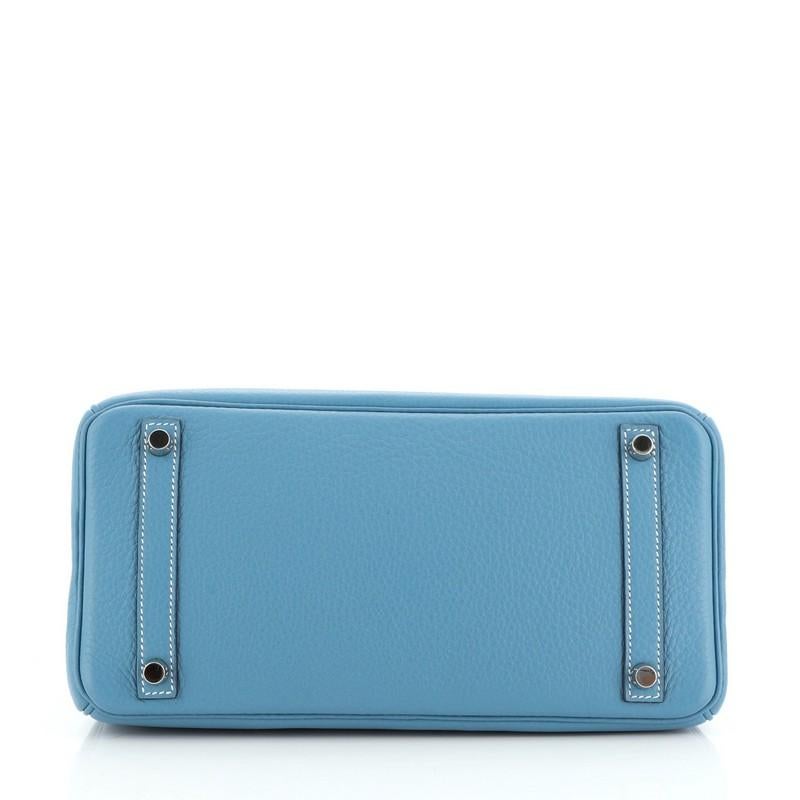 Blue Hermes Birkin Handbag Bleu Jean Clemence with Palladium Hardware 30