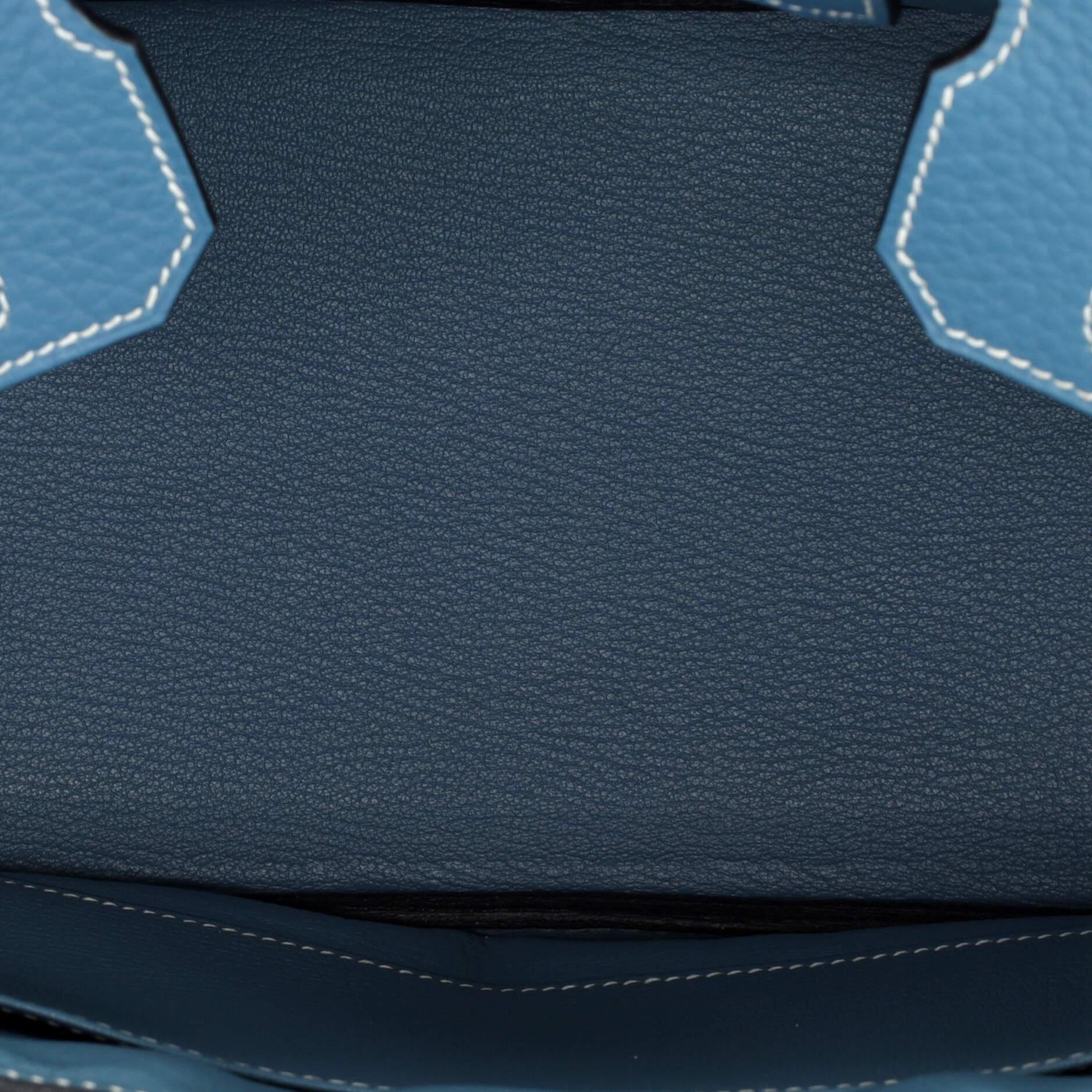Hermes Birkin Handbag Bleu Jean Clemence with Palladium Hardware 30 For Sale 1