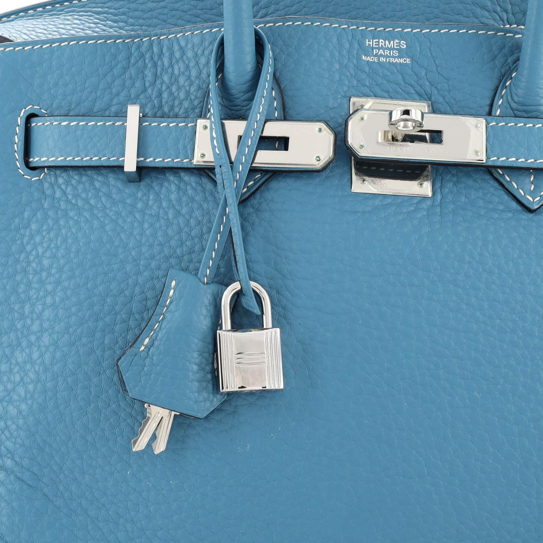 Hermes Birkin Handbag Bleu Jean Clemence with Palladium Hardware 30 For Sale 2