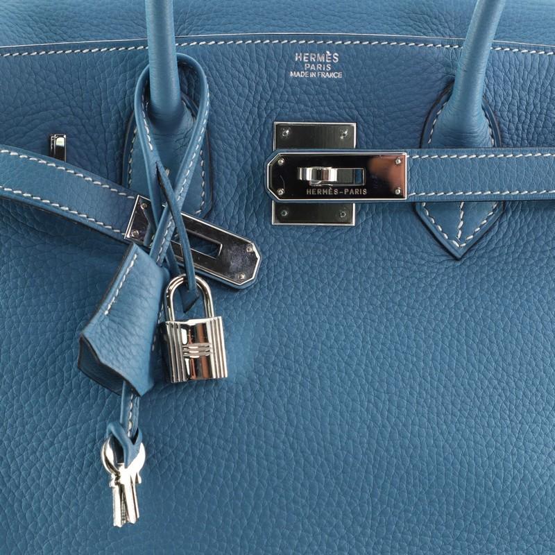 Women's or Men's Hermes Birkin Handbag Bleu Jean Clemence with Palladium Hardware 30