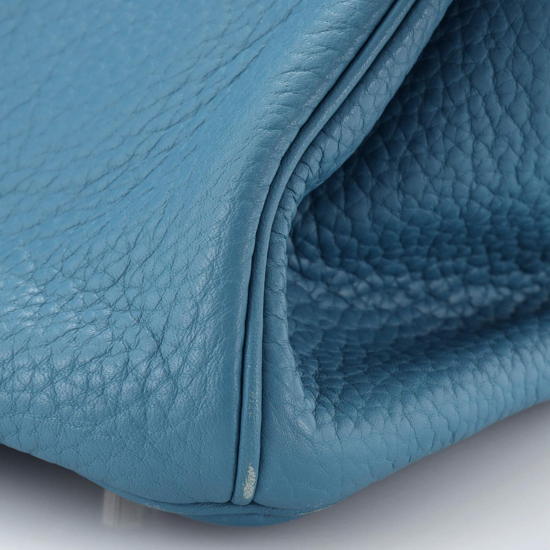 Hermes Birkin Handbag Bleu Jean Clemence with Palladium Hardware 30 For Sale 4