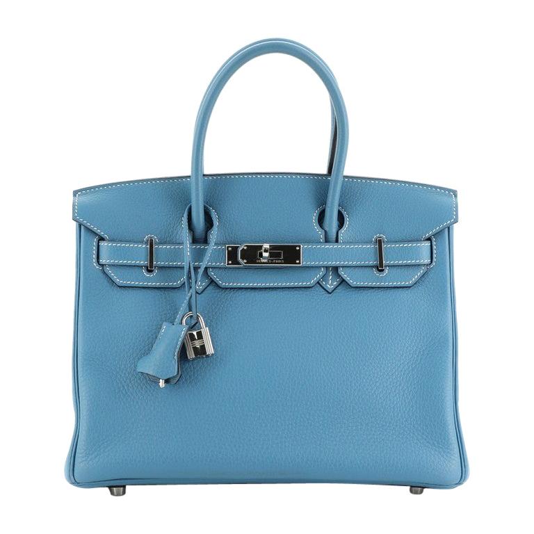 Hermes Birkin Handbag Bleu Jean Clemence with Palladium Hardware 30